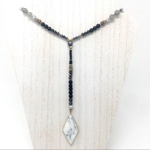 ANTHROPOLOGIE Nakamol Long Y Drop Pendant Necklace Stone Beads Crystal